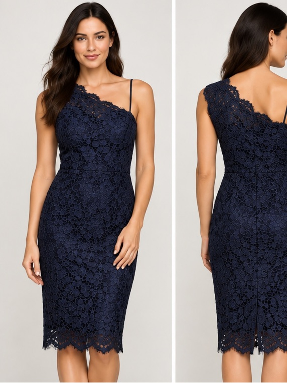 Eliza J Navy Lace One-Shoulder Sheath Dress